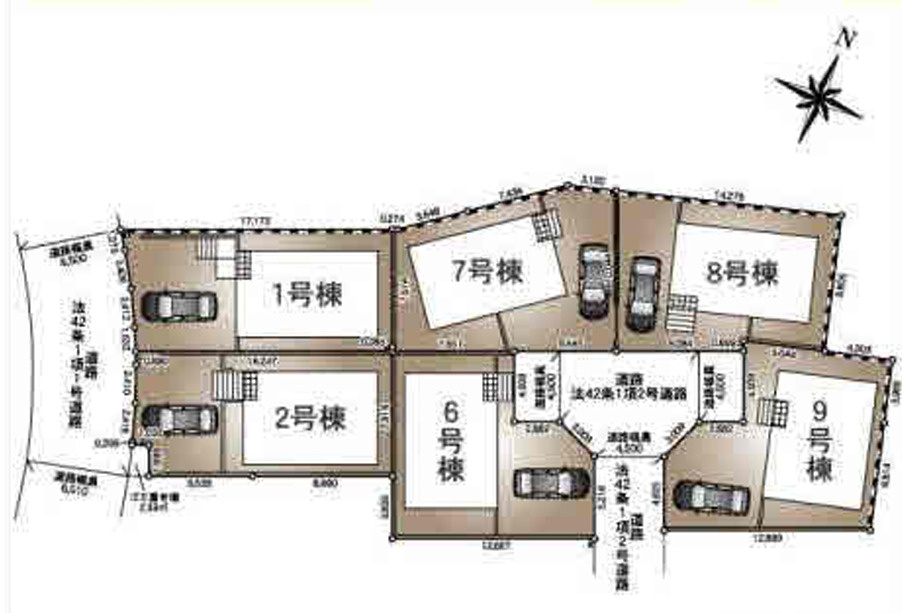 美しが丘新築　8号棟の区画図|駐車場の後ろには物置なども置けるゆったり敷地面積が魅力です。