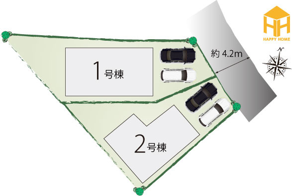 クレイドルガーデン伊丹市千僧2丁目新築一戸建て｜4LDK＋駐車2台可の区画図|全2区画の分譲地です。