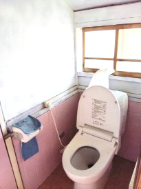 売中古戸建　藤枝市内瀬戸のトイレ|ピンクのタイルが可愛らしい印象です！