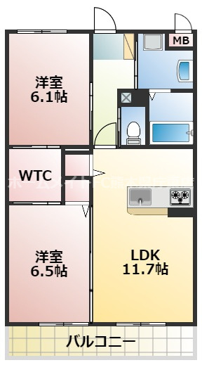 熊本市東区東京塚町の賃貸マンションの間取り