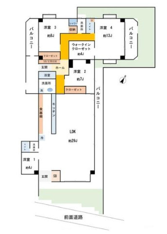 【間取り】 | ライオンズマンション上大岡第16　専有面積43㎡超/フルリノベーション済み/4面採光/専用庭/WCあり/LDK29帖