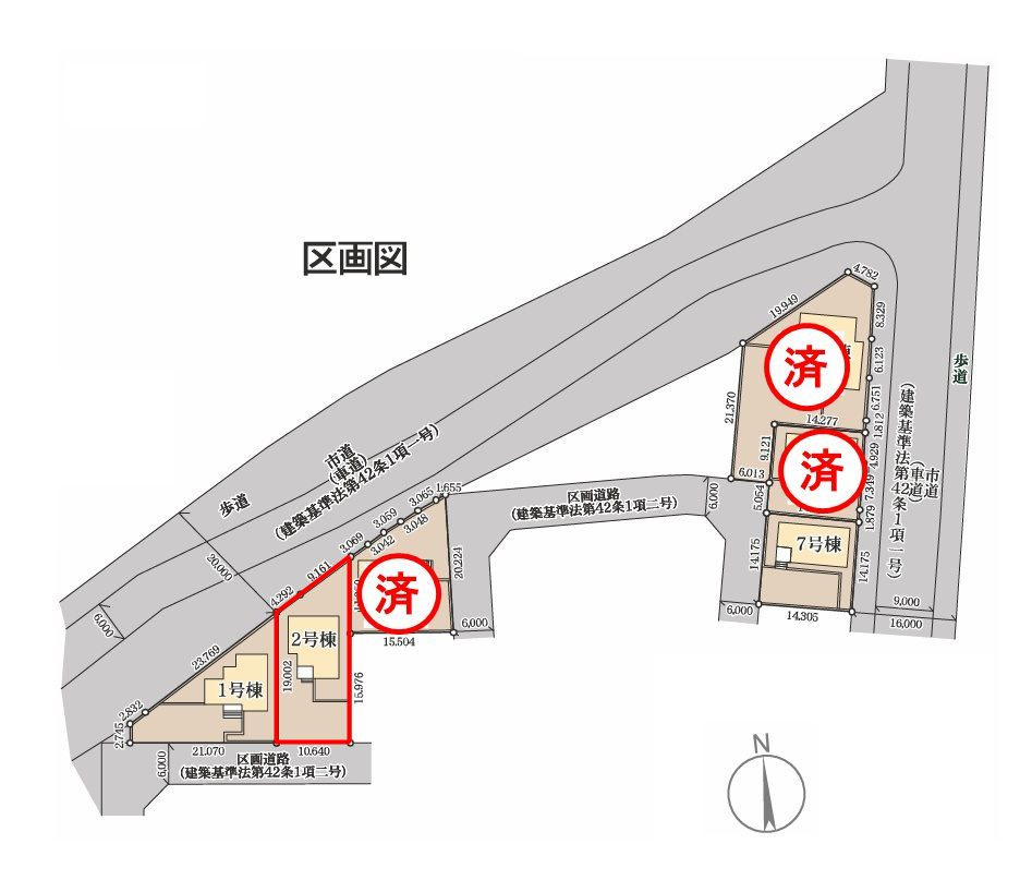 郡山市田村町東山1丁目1期　　　2号棟　　　守山小学校、守山中学区　の区画図|配置図