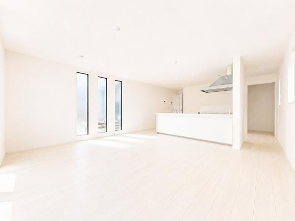 横浜市戸塚区深谷町の新築一戸建の居間・リビング|自慢したくなるリビング！
形も良く家具の配置にも困りません。