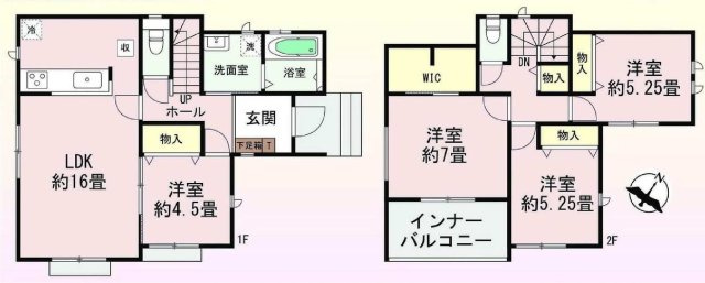 新築　前橋市青柳町　Heartful　Town　A号棟の間取り|建物面積102.67㎡　全居室南向き♪ウォークインクローゼット・各部屋収納付きで便利です！インナーバルコニーなので急な雨でもお洗濯物も安心です。