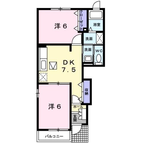 熊本市北区龍田７丁目のアパートの間取り