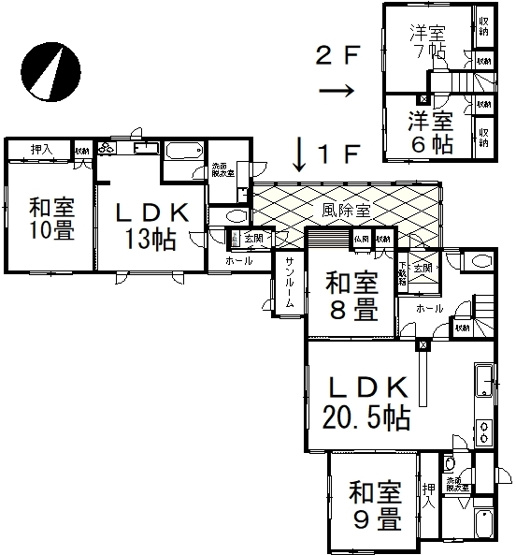 【間取り】 | 【二世帯住宅～風除室のみ共用です】曙4丁目1-5.6売家