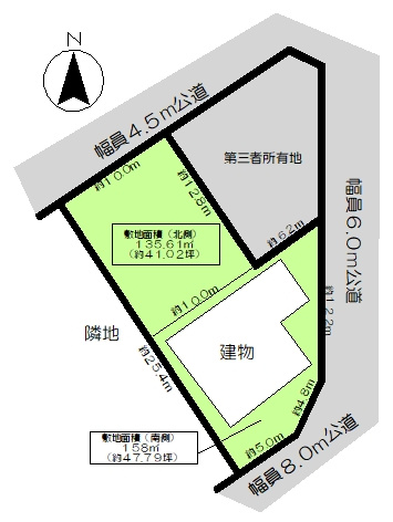 南３丁目　店舗付住宅の区画図|土地区画図　後方の土地をセット販売となります