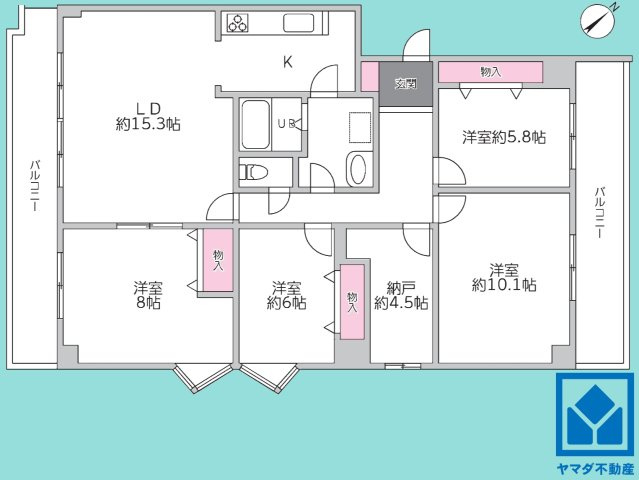 グランドヒル西宮高座台マンションＡ棟の間取り|4SLDK、専有面積123.19平米、バルコニー面積23.61平米、9階建て8階部分の角部屋。2026年3月上旬室内リフォーム済の大変綺麗なお部屋です。