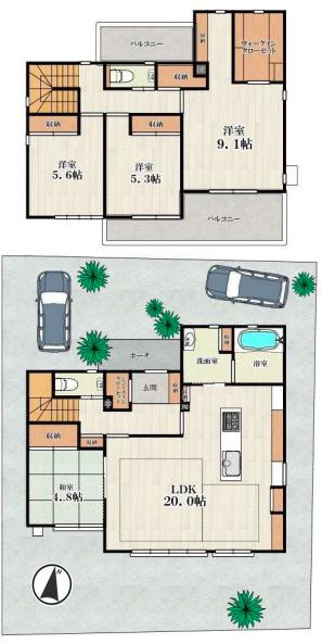 芦屋市涼風町　中古戸建の間取り