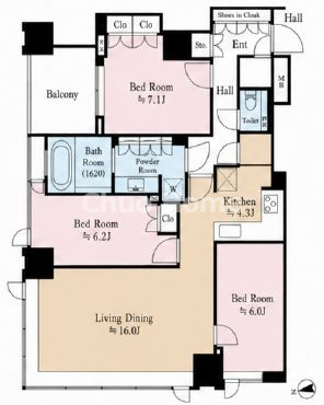 シティタワーズ豊洲ザ・シンボルの間取り|36階部分・角部屋住戸につきまして日当たり・通風・眺望良好。全室6帖以上の3LDK。