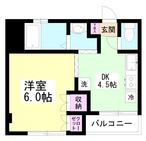 山﨑ビルの間取り|３階最上位階で日当たりの良い１DKですよ