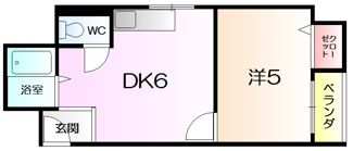 【間取り】 | ロイヤルコート７番館 | １ＤＫ