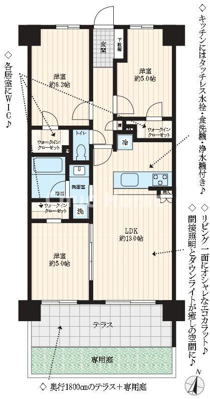 サンクレイドル堀切四季のみちの間取り|南向きにつきまして日当たり・通風良好。新規リフォーム施工が完了いたしましたのでいつでも内覧が可能です。あんしん既存住宅瑕疵保険加入物件ですのでご購入後も安心して暮らせます。