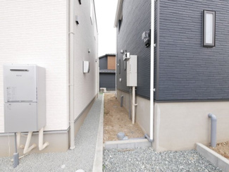 【周辺】 | 中央市井之口 新築戸建全2棟 1号棟 常永駅歩7分 車並列2台 | 敷地境界東側