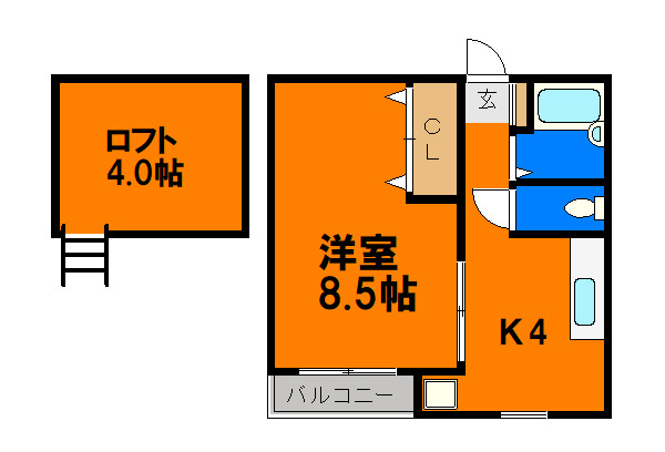 【間取り】 | アネックス弁天 | 洋室側にロフト付き