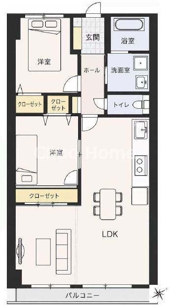 プレジデント中川の間取り|南東向きにつきまして日当たり・通風良好。新規リフォームマンション。