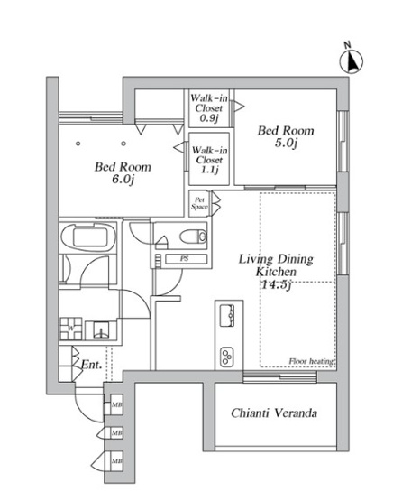 【間取り】 | アノイエ　東棟 | 2LDK　南向きの明るいお部屋です