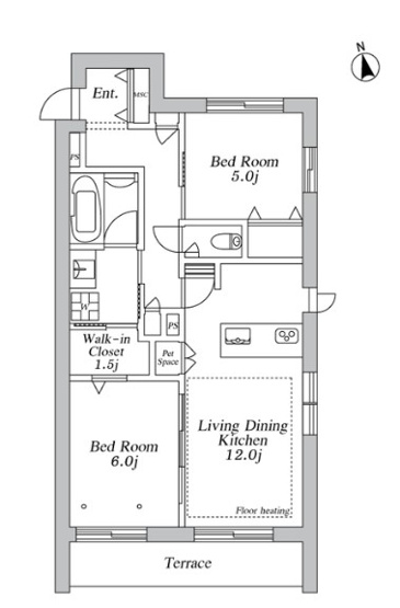 【間取り】 | アノイエ　東棟 | 2LDK　南向きの明るいお部屋です