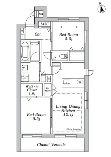 【間取り】 | アノイエ　東棟 | 2LDK　南向きの明るいお部屋です