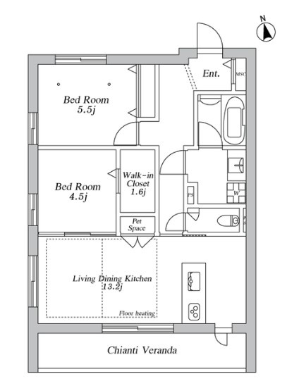 【間取り】 | アノイエ　東棟 | 2LDK　南向きの明るいお部屋です