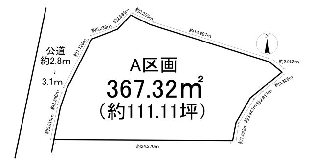 知多市日長字播摩　全2区画　A区画の土地図|A区画　土地面積：367.32㎡