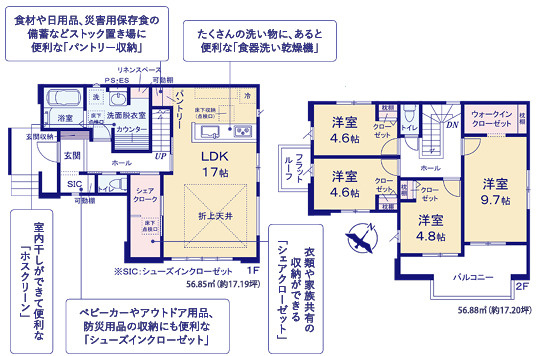 龍ケ崎市小通幸谷町1期　新築戸建の間取り|洗濯から収納までの流れがスムーズ。共働きの負担を軽減する実用的な設計。