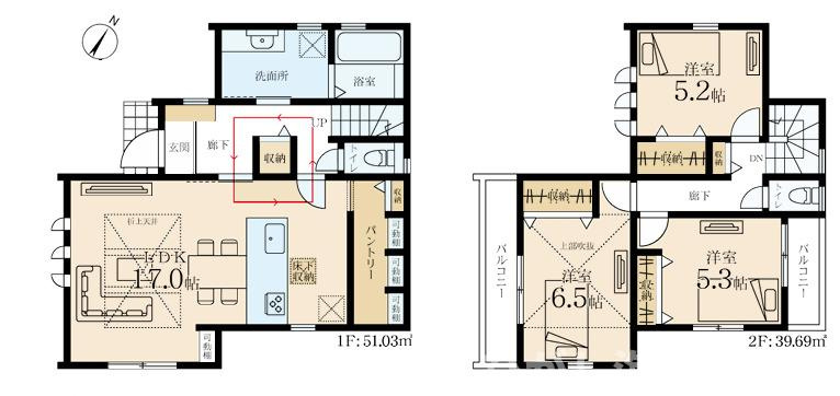 藤沢市羽鳥3丁目　新築戸建の間取り|南向き　３LDK