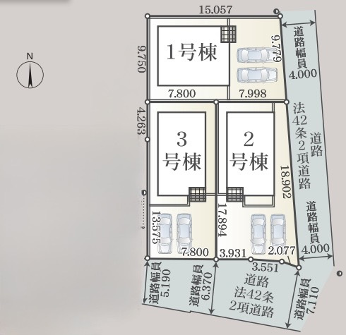 クレイドルガーデン　栃木市箱森町第6　３号棟の区画図|３号棟　土地面積：139.37㎡（約42.15坪）　カースペース２～３台可能です。