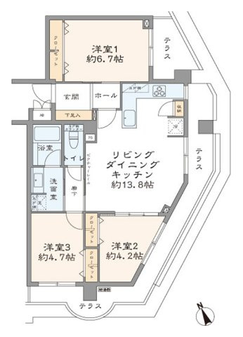 ベルハイム西荻窪第３の間取り|ベルハイム西荻窪第３：南東角部屋の３ＬＤＫエアコン付きリノベーション物件は全居室収納・窓付きのお部屋となっております！