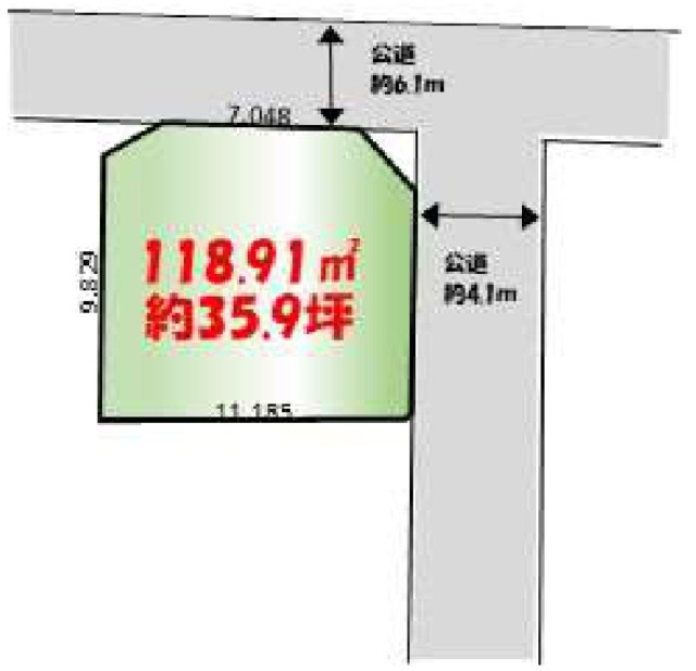 敷地面積35坪　売地　春日部市八丁目の土地図|区画図　既存宅地につき、どなたでも建築可能です！敷地面積３５．９７坪！建築条件なし！古家あり！戸建として利用可能！再建築する場合は建築基準法等の申請手続きが必要です