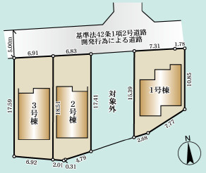 藤沢市本藤沢２丁目　新築戸建　全３棟3号棟の区画図