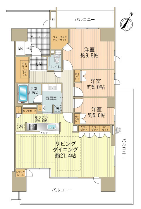 東南角部屋！105.42㎡、3LDKタイプ