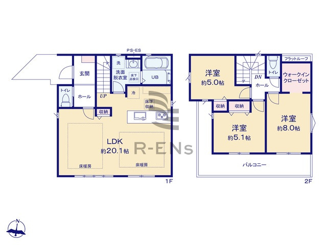 【間取り】 | 西東京市芝久保町１丁目　新築戸建て | 3LDK・土地面積107.66ｍ2・建物面積85.90ｍ2