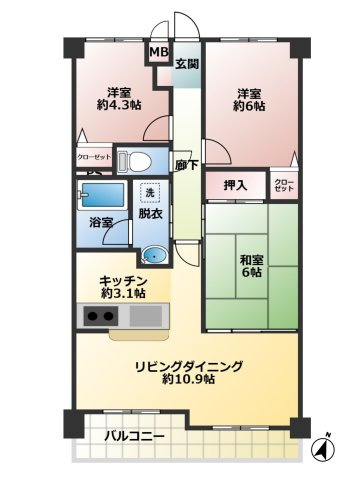 【間取り】 | ダイアパレス磐田 中古マンション | 3LDK