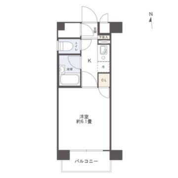 フォルム久留米六ツ門の間取り|・最上階・角部屋・1K・20.3㎡