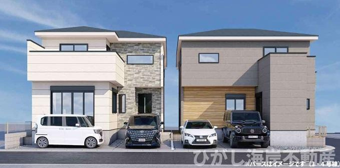茅ケ崎市高田４丁目　新築戸建　全4棟の外観パース|イメージパスですので実際のものと多少異なります。