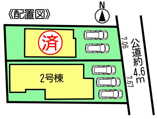 リーブルガーデン常滑市新田町3丁目　2号棟の外観|○●区画図●○
2号棟は並列駐車3台可能なカースペースあり!!