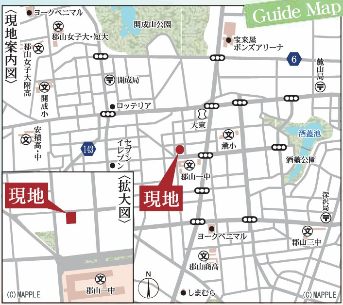 新築戸建・新築建売　郡山市鶴見坦3丁目　薫小・第一中の地図
