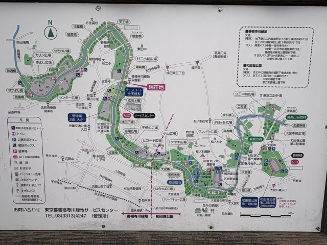 朝日クレス・パリオ南阿佐谷の地図|物件の近くは緑豊かな善福寺川緑地が広がっています。