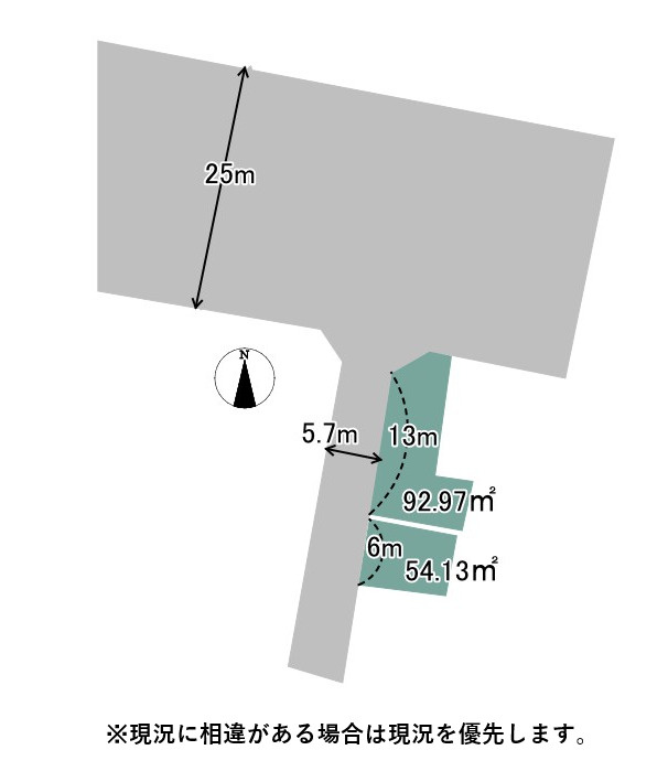 売土地　沼津市大門町の土地図|物件の間には第三者所有の通路があります。