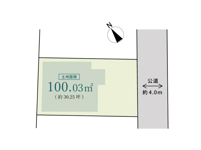 【土地図】 | 新座市畑中1丁目　古屋付き売地　(志木本店) | 100.03㎡のゆとりある敷地。南東向きで陽当たり良好です。東武東上線・JR武蔵野線・西武池袋線の3路線利用可能。通勤・通学にも便利な立地です。