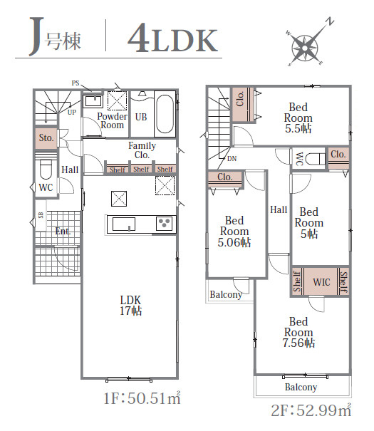 練馬区大泉町1丁目　長期優良住宅　新規分譲全16棟の間取り|J号棟　4LDK+WIC+カースペース　敷地面積 110.63ｍ2　建物面積 103.50ｍ2