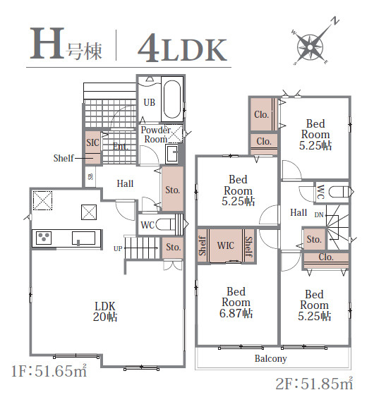練馬区大泉町1丁目　長期優良住宅　新規分譲全16棟の間取り|H号棟　4LDK+SIC+WIC+カースペース　敷地面積 116.59ｍ2　建物面積 103.50ｍ2