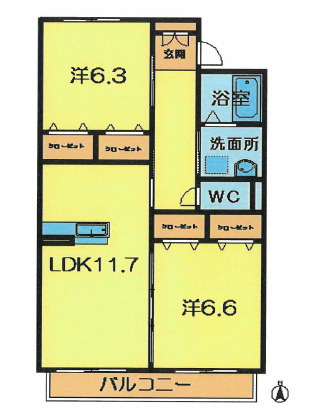生駒市真弓２丁目の賃貸マンションの間取り