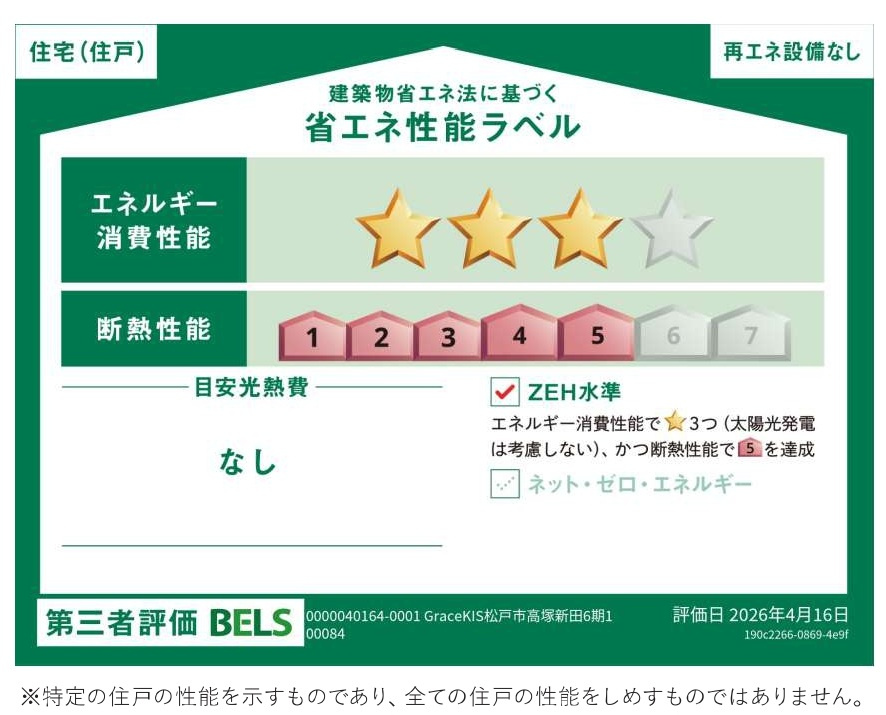 松戸市高塚新田新築戸建（高塚新田６期）の省エネ性能ラベル|省エネ性能ラベル・ZEH水準