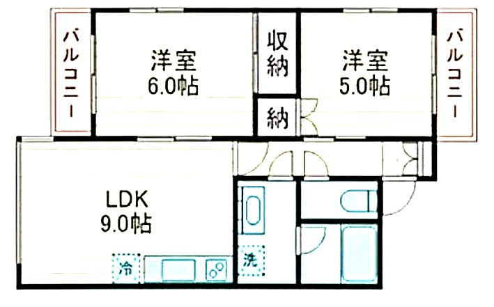 大田区大森西一丁目　一棟マンションの間取り|4階：２LDK・専有面積　46.54㎡　南向き