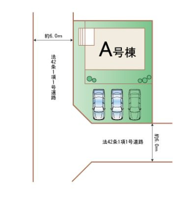 ハートフルタウン 前橋市南町2丁目11番　Ａ号棟の区画図|駐車場並列３台ご用意しています！最大３台ＯＫ！
前面道路も広く車の出し入れもしやすいです！