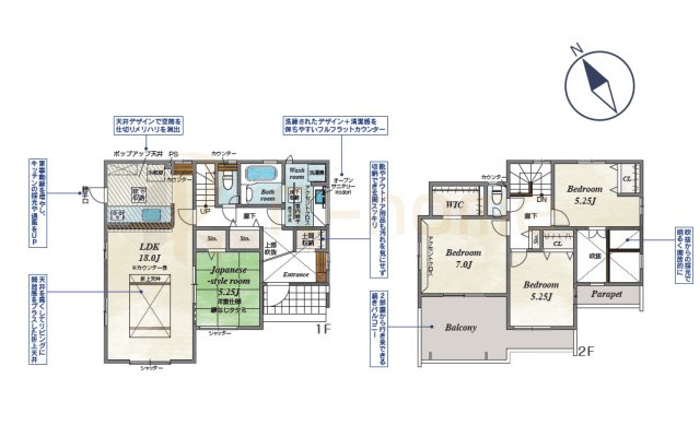 牛久市牛久町3期　新築戸建て　1号棟の間取り|4LDK＋WIC＋土間収納、土地面積176.91m2、建物面積104.12m2