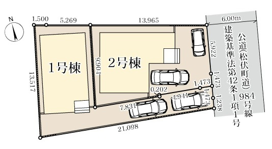 北葛飾郡松伏町　田中3丁目　新築戸建　　全2棟の区画図|区画図です