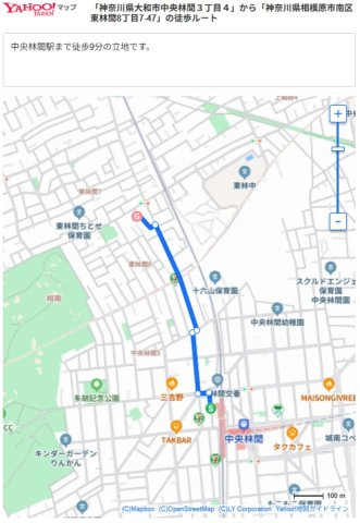東林間8丁目　中古戸建の地図|中央林間駅まで徒歩９分、東林間駅徒歩10分の立地